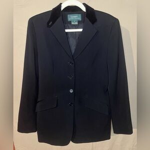 Lauren Ralph Lauren Equestrian Black Velvet Collar Wool Blend Black Blazer